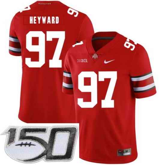 Ohio State Buckeyes 97 Cameron Heyward Red Nike College Football Stitched 150th Anniversary Patch Jersey
